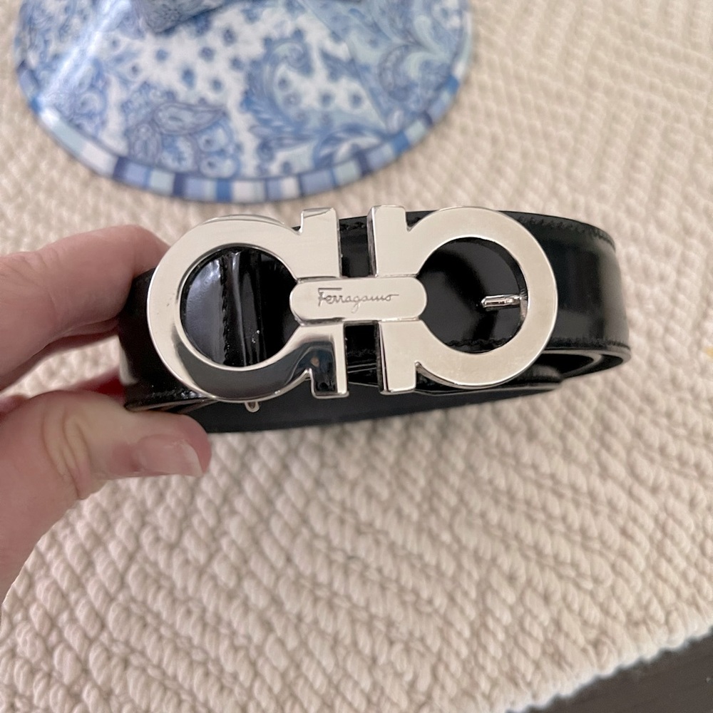 Authentic Salvatore Ferragamo Double Gancini Black Belt 80